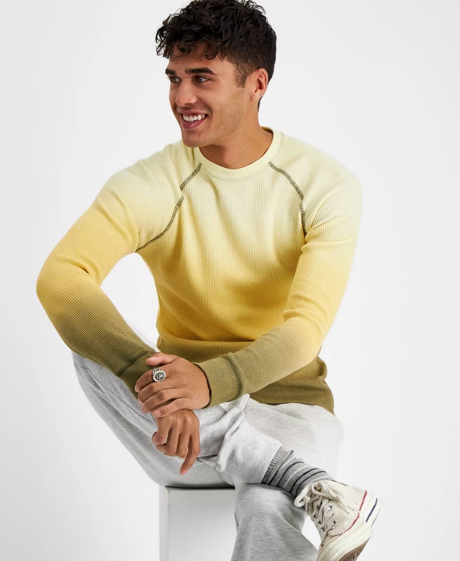 Casual Button-Down Shirts * | Sun + Stone Men'S Dip Dyed Long-Sleeve Thermal Crewneck Shirt, Created For Macy'S Green