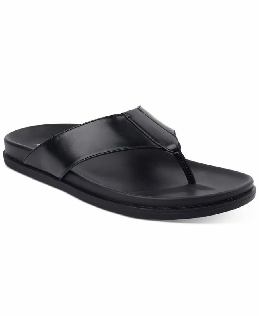 All Men'S Shoes * | Alfani Men'S Faux-Leather Thong Sandals, Created For Macy'S Black