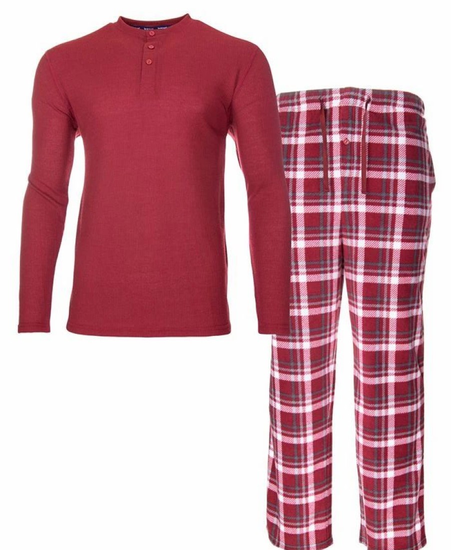 Pajamas & Robes * | Isotoner Signature Men'S Sleep Thermal Top Pant Set Burgundy