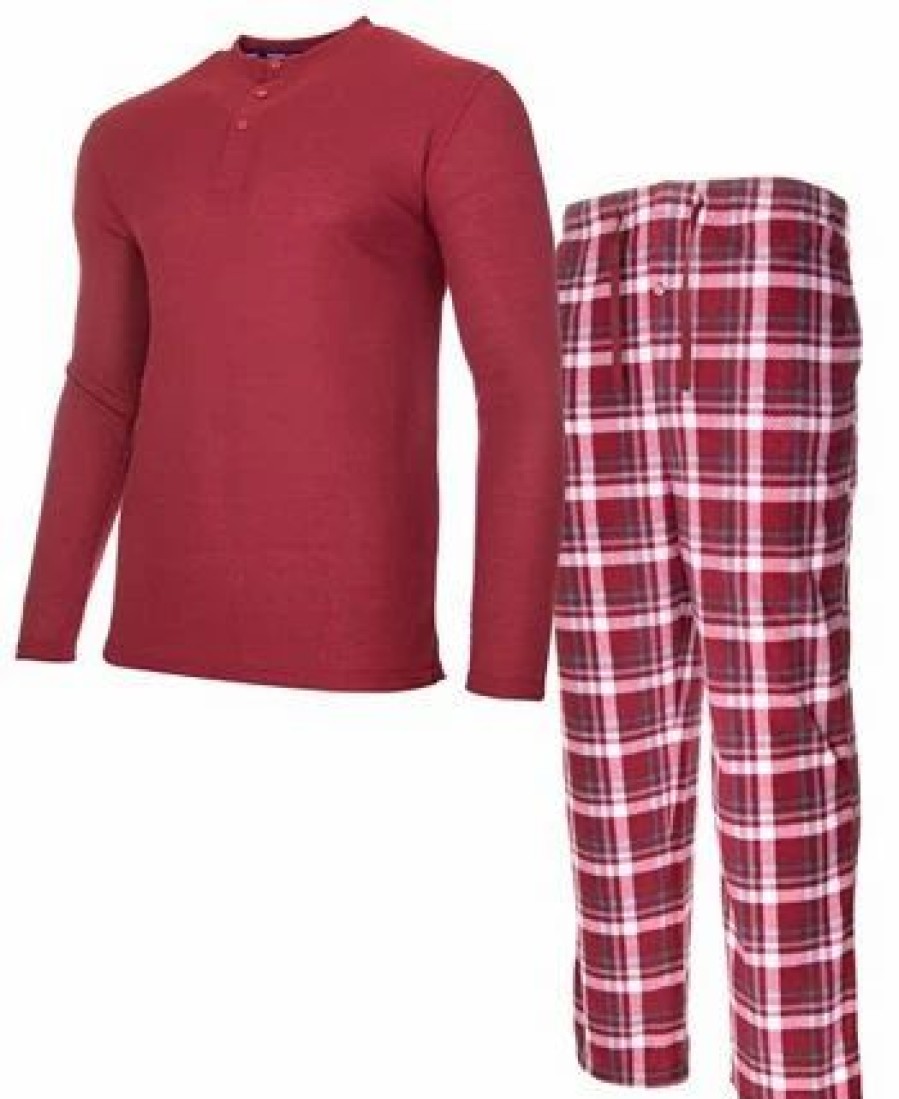 Pajamas & Robes * | Isotoner Signature Men'S Sleep Thermal Top Pant Set Burgundy