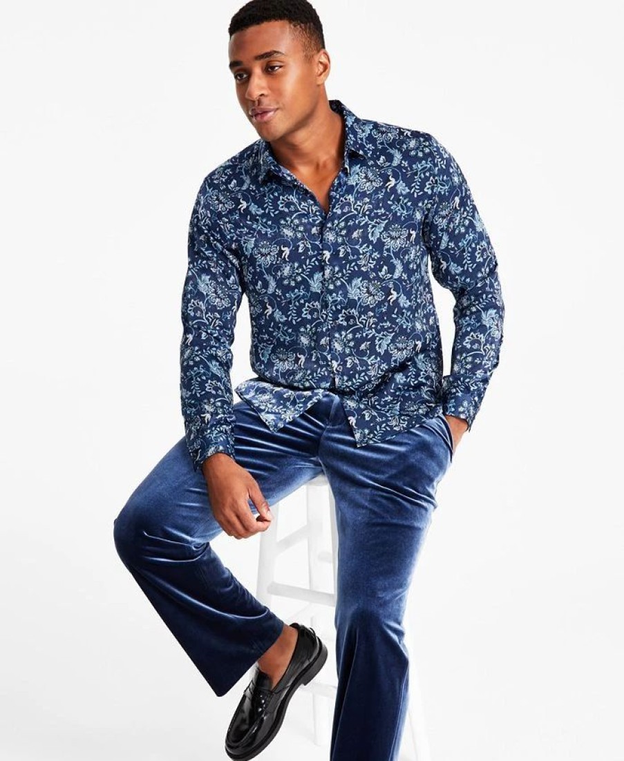 Casual Button-Down Shirts * | Inc International Concepts Men'S Edward Regular-Fit Jacobean Floral-Print Shirt, Created For Macy'S Basic Navy