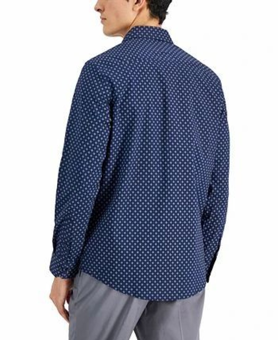 Casual Button-Down Shirts * | Alfani Men'S Mini Medallion Print Shirt, Created For Macy'S Navy Blue