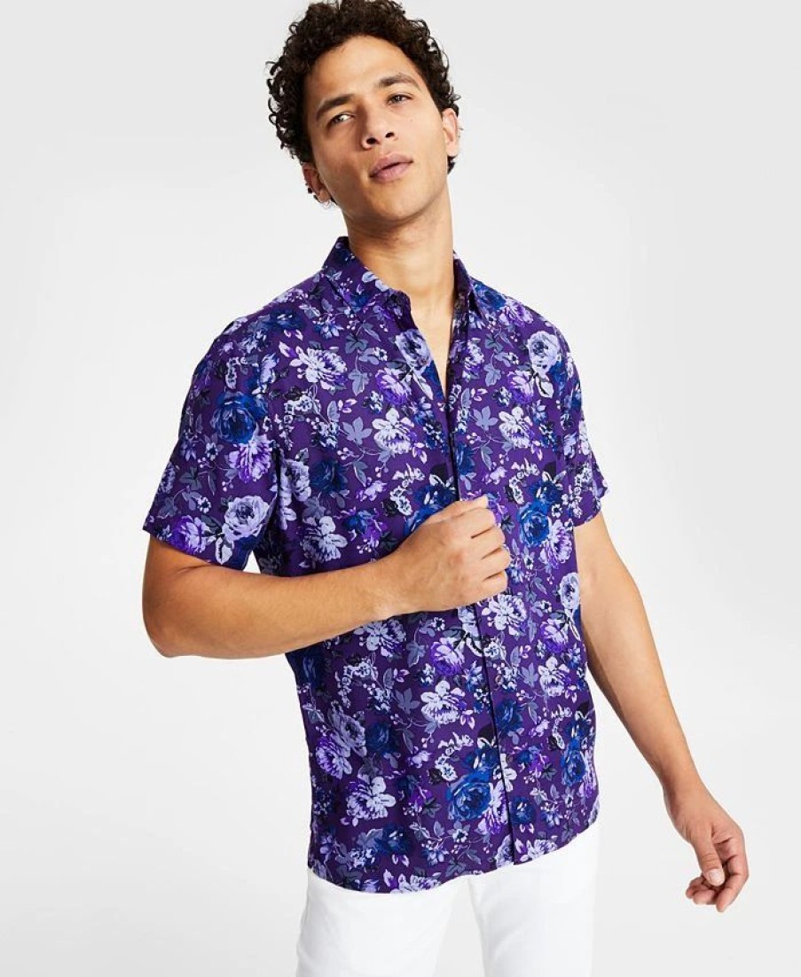 Casual Button-Down Shirts * | Inc International Concepts Men'S Rosco Classic-Fit Floral-Print Button-Down Shirt, Created For Macy'S Deep Purple