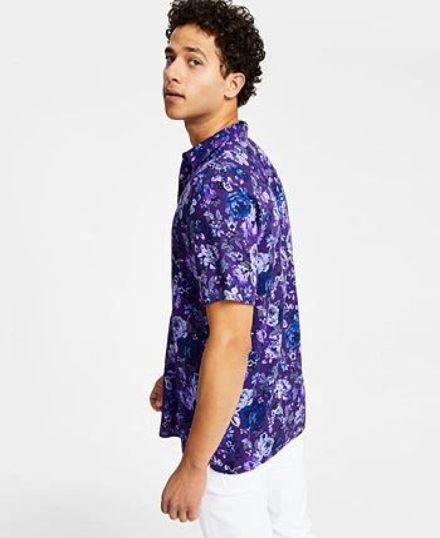 Casual Button-Down Shirts * | Inc International Concepts Men'S Rosco Classic-Fit Floral-Print Button-Down Shirt, Created For Macy'S Deep Purple