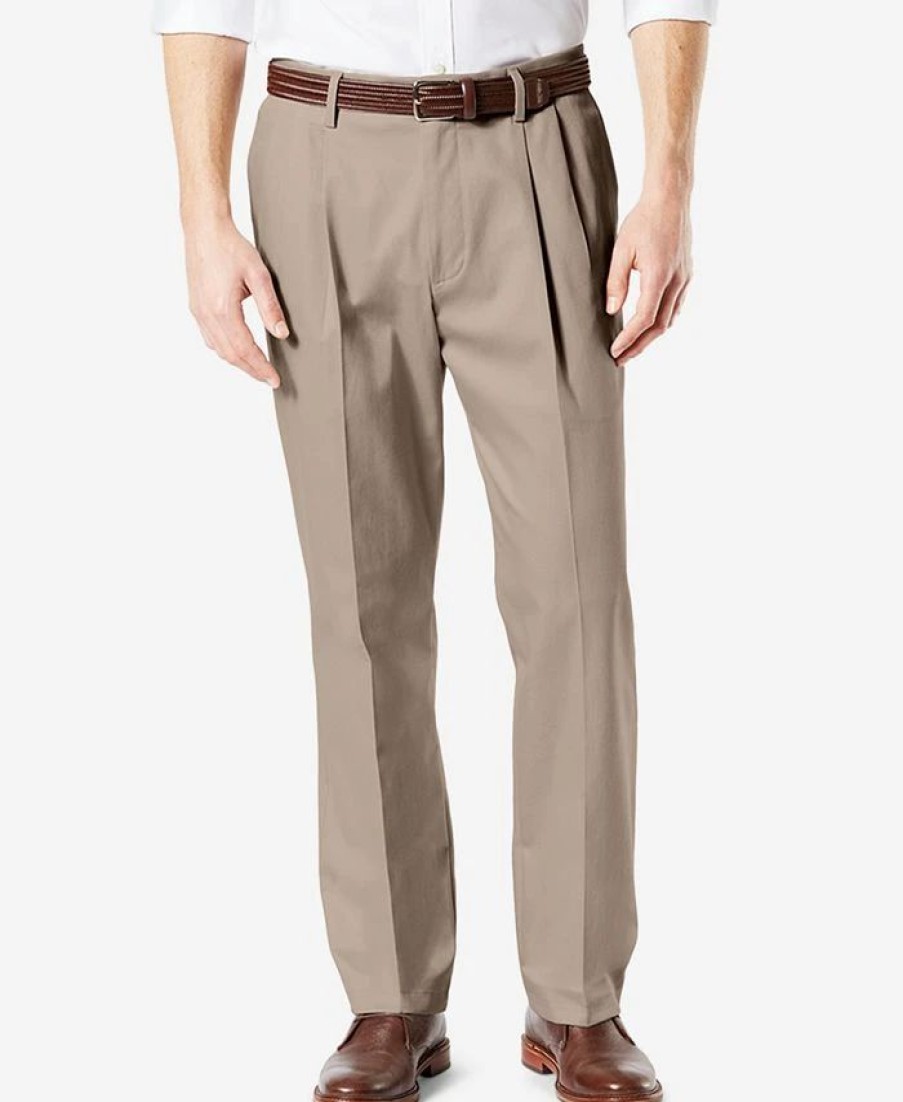 Pants * | Dockers Men'S Signature Lux Cotton Classic Fit Pleated Creased Stretch Khaki Pants