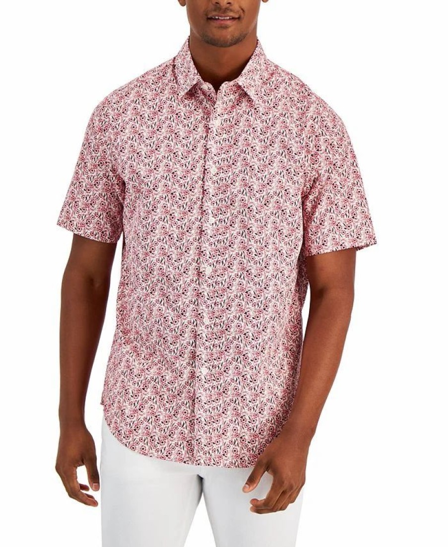 Casual Button-Down Shirts * | Club Room Men'S Floral Woven Short-Sleeve Button-Up Shirt, Created For Macy'S Karanda Red