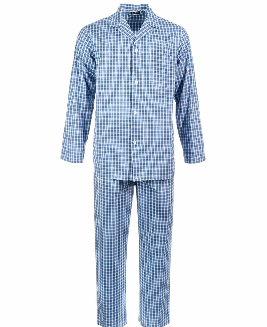 Pajamas & Robes * | Club Room Men'S Small Window Plaid Pajama Set, Created For Macy'S Blue White