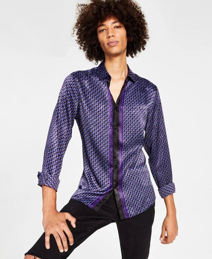 Casual Button-Down Shirts * | Inc International Concepts Men'S Ben Classic-Fit Geo-Print Button-Down Shirt, Created For Macy'S Deep Purple