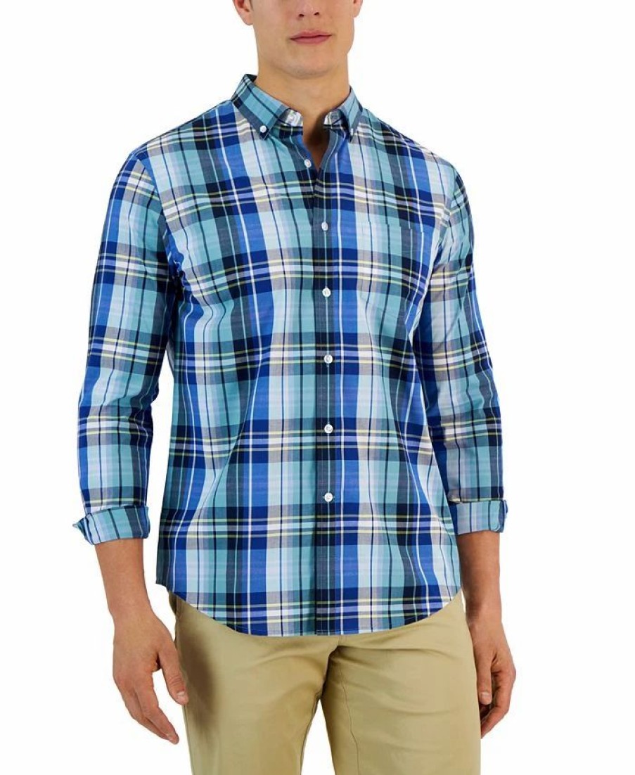 Casual Button-Down Shirts * | Club Room Arthur Classic-Fit Plaid Button-Down Poplin Shirt, Created For Macy'S Navy Blue