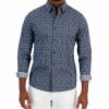 Casual Button-Down Shirts * | Michael Kors N'S Slim-Fit Stretch Leaf Sketch Print Long-Sleeve Button-Up Shirt Midnight