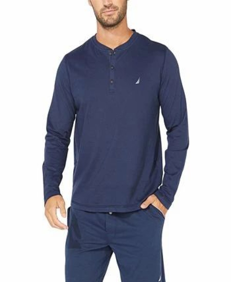 Pajamas & Robes * | Nautica Men'S Soft, Breathable Long Sleeve Henley Pajama Shirt