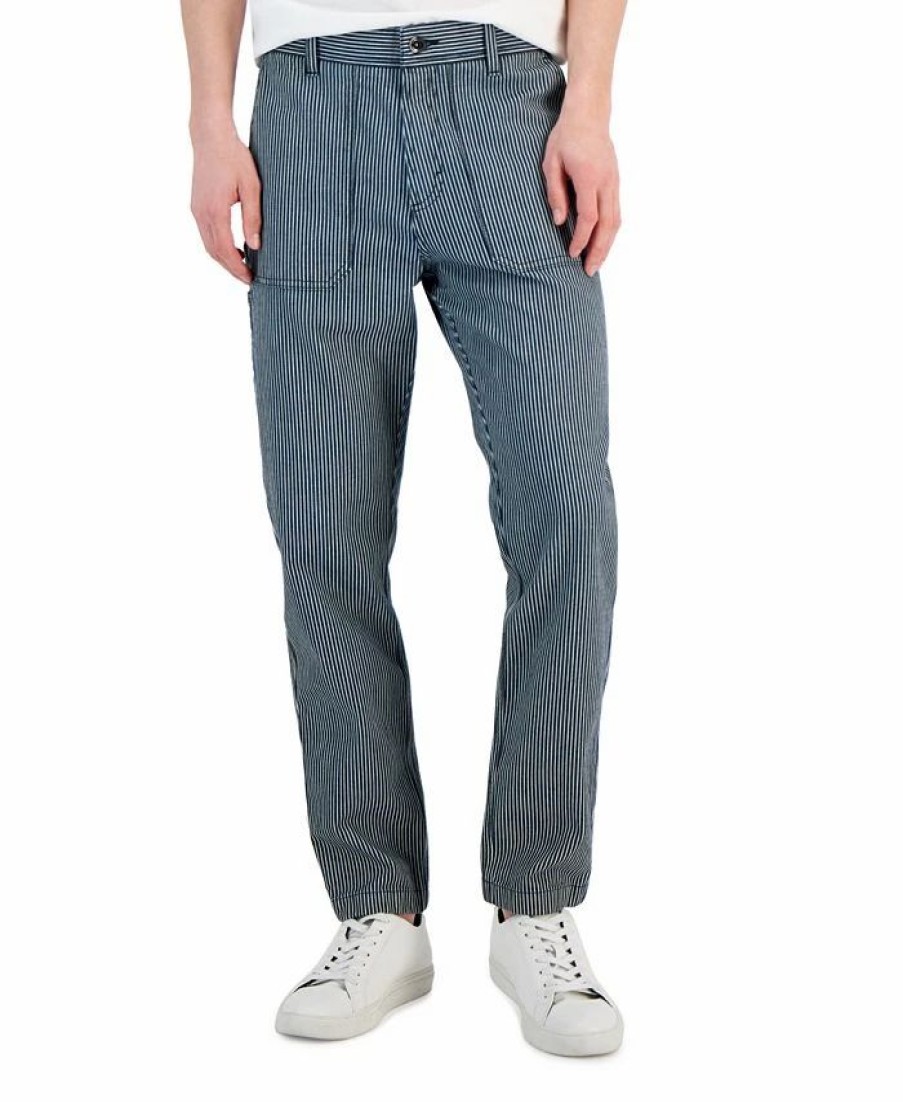 Pants * | Michael Kors N'S Regular-Fit Straight-Leg Railroad Stripe Carpenter Pants Indigo