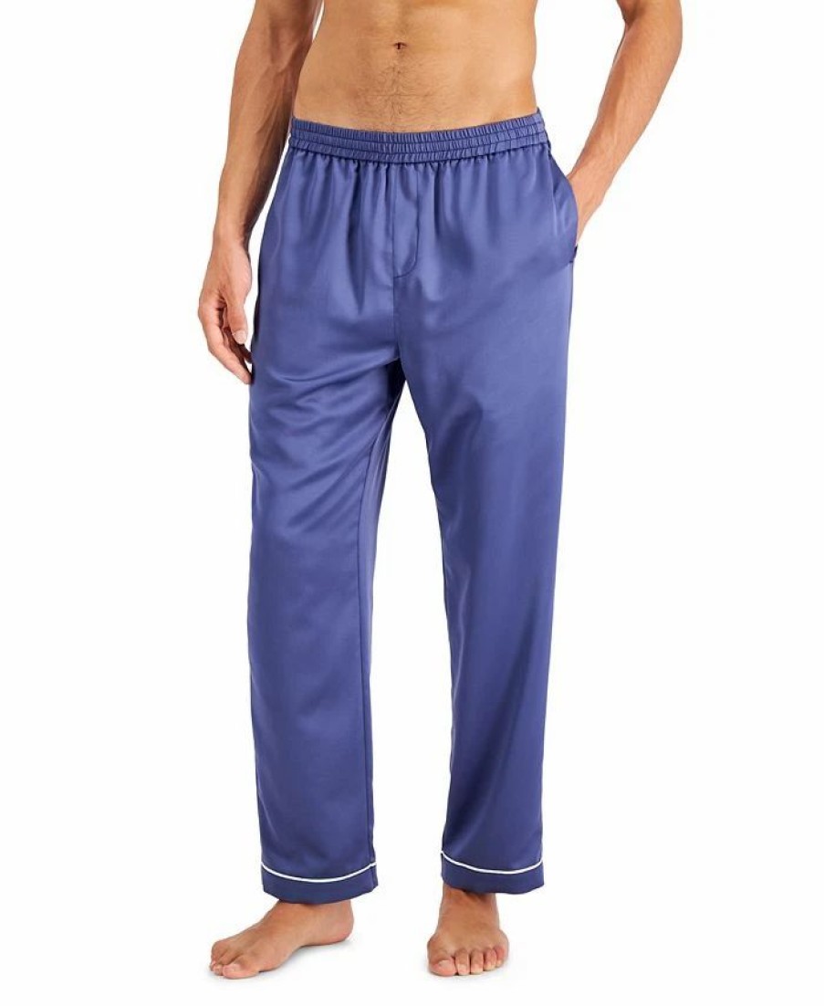 Pajamas & Robes * | Inc International Concepts Men'S Piped Satin Pajama Pants, Created For Macy'S Blue