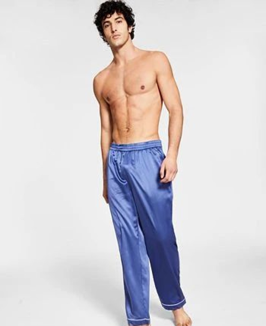 Pajamas & Robes * | Inc International Concepts Men'S Piped Satin Pajama Pants, Created For Macy'S Blue