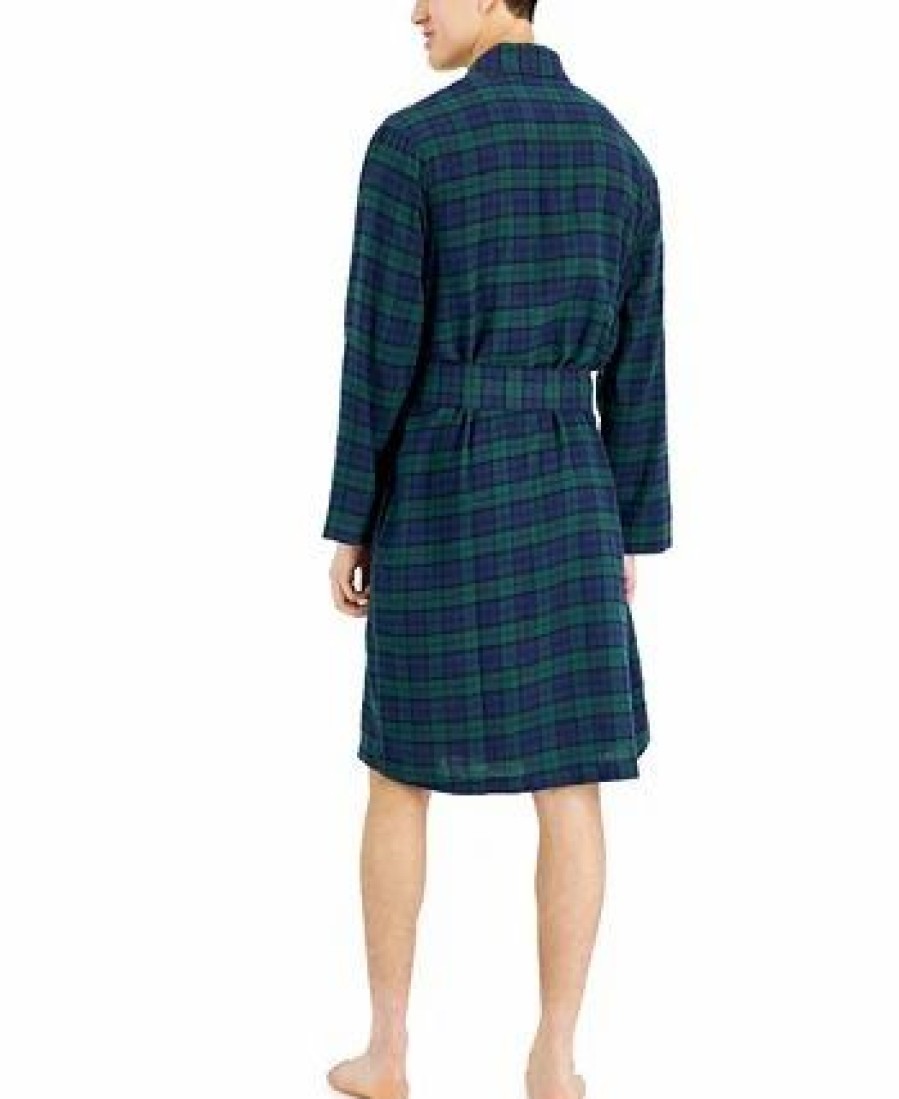 Pajamas & Robes * | Club Room Men'S Plaid Plush Flannel Robe, Created For Macy'S Navy Green