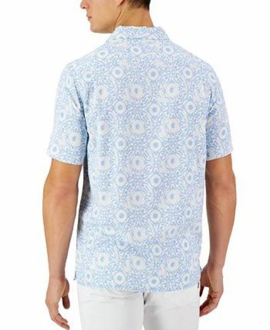 Casual Button-Down Shirts * | Club Room Men'S Short-Sleeve Tile Shibori Silk Shirt, Created For Macy'S Bright White