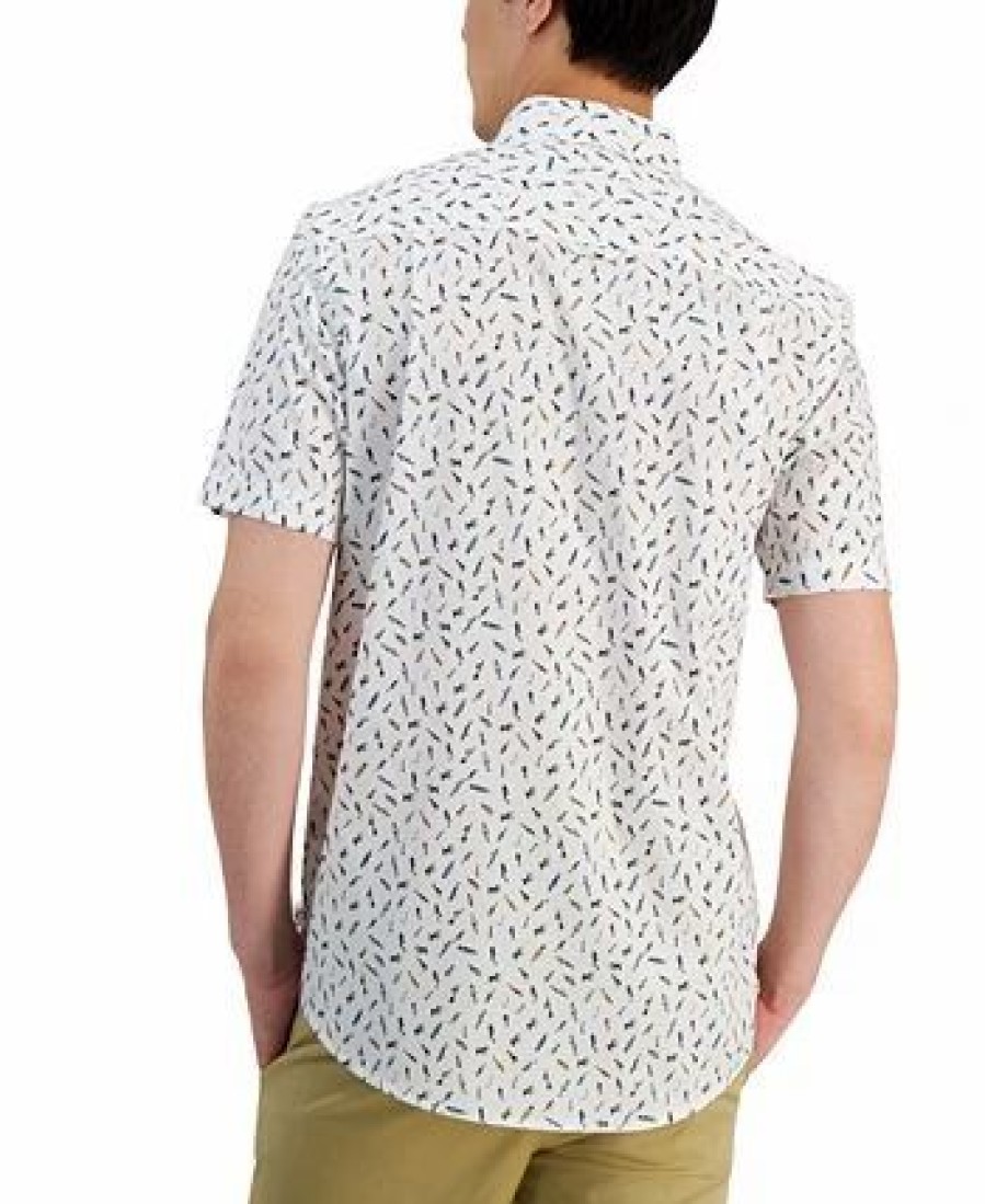 Casual Button-Down Shirts * | Club Room Men'S Off The Hook Classic-Fit Printed Button-Down Poplin Shirt, Created For Macy'S Bright White