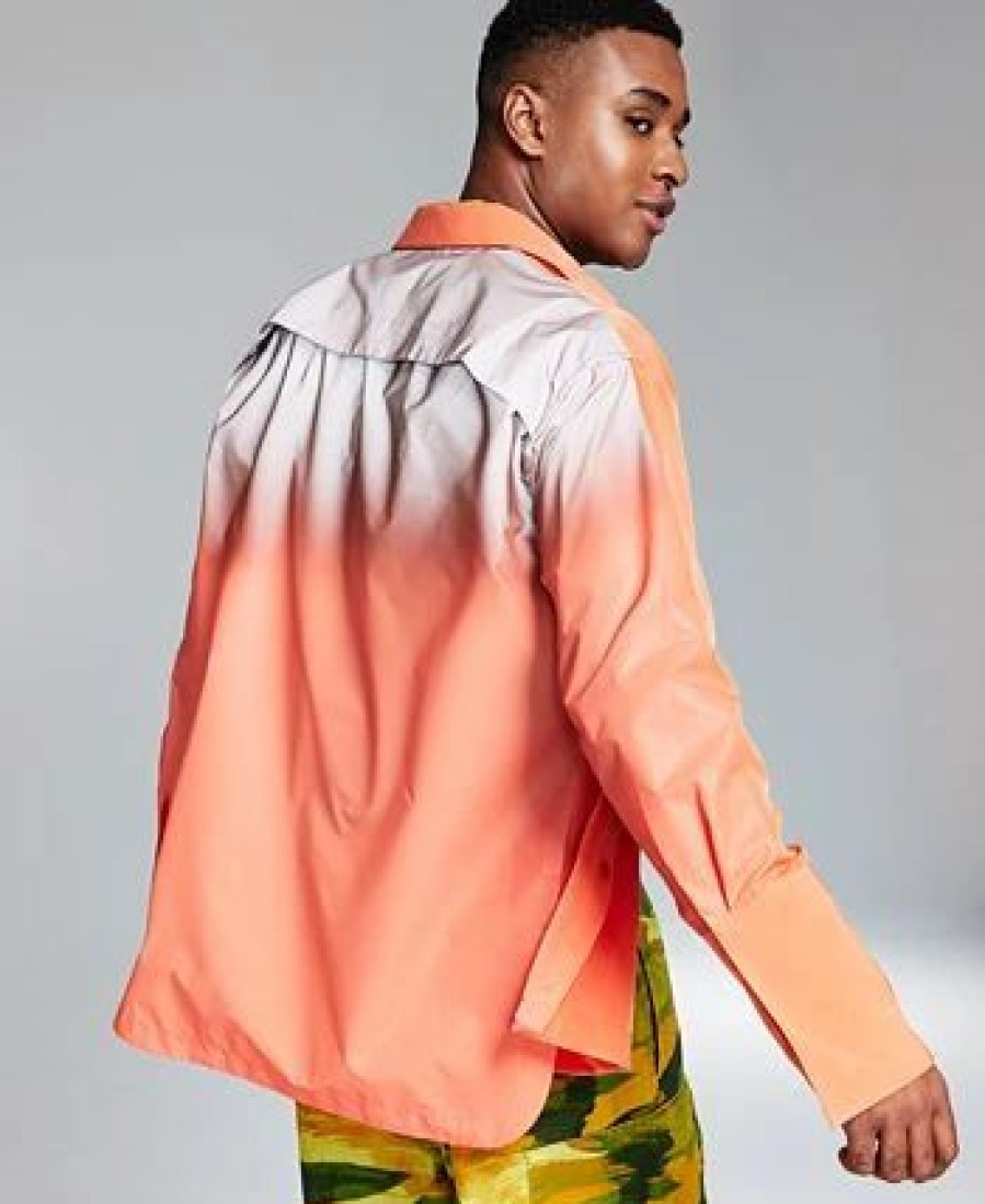 Casual Button-Down Shirts * | And Now This 5:31 By Jerome Lamaar Men'S Reflective Long-Sleeve Button-Up Shirt Created For Macy'S True Pumpkin