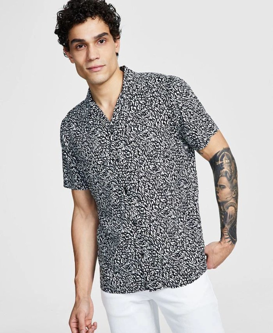 Casual Button-Down Shirts * | Inc International Concepts Men'S Slim-Fit Animal-Print Shirt, Created For Macy'S Deep Black