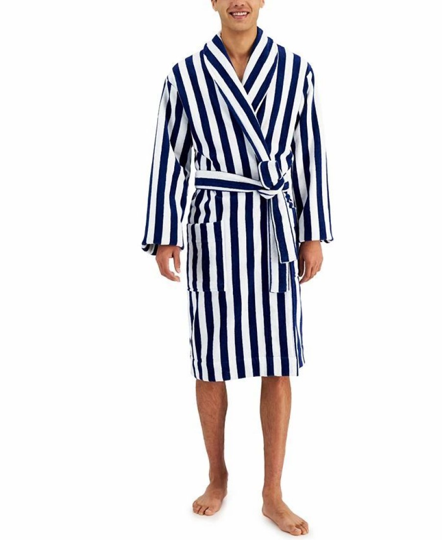 Pajamas & Robes * | Club Room Men'S Yarn-Dyed Stripe Robe, Created For Macy'S Navy/White