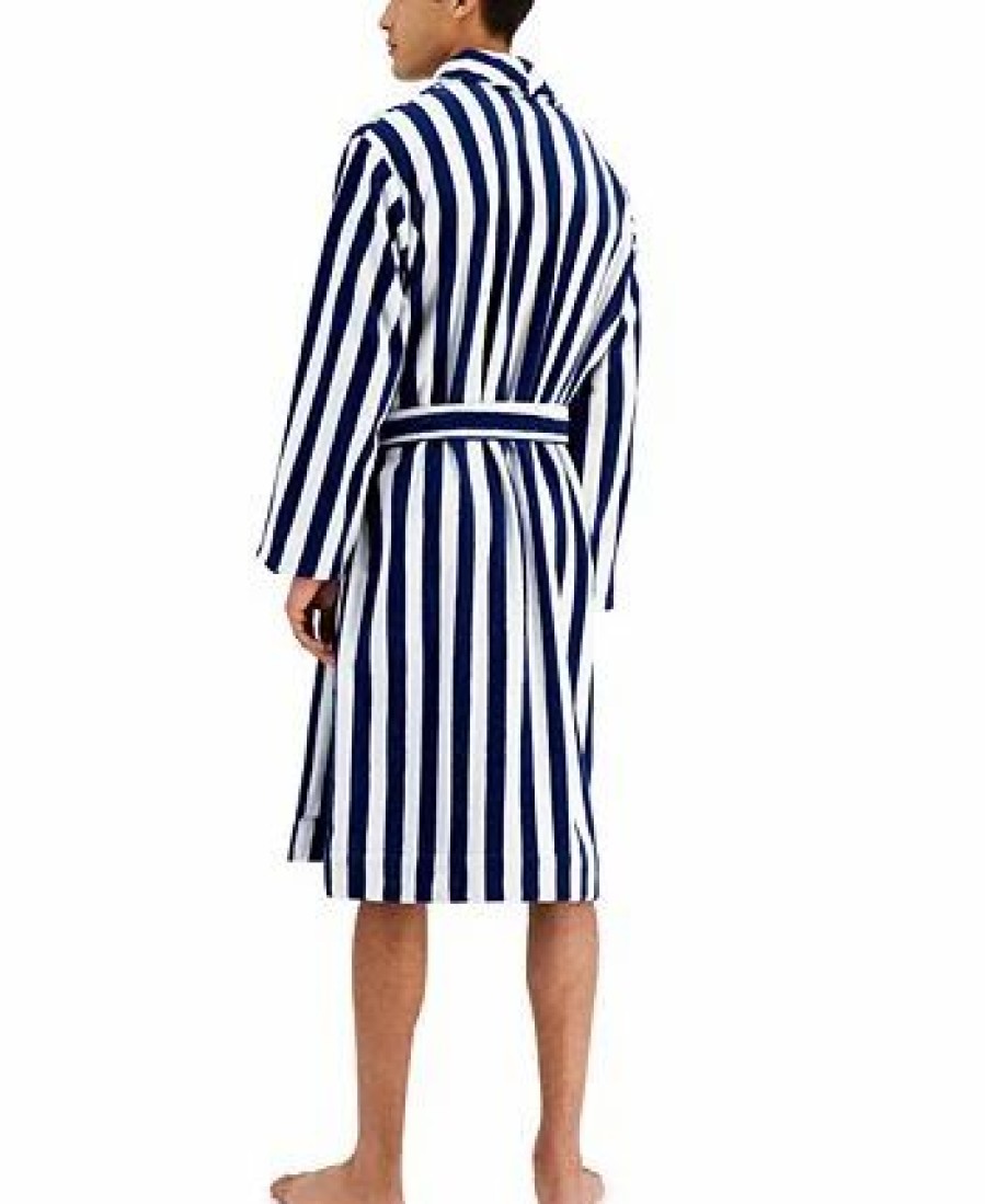 Pajamas & Robes * | Club Room Men'S Yarn-Dyed Stripe Robe, Created For Macy'S Navy/White