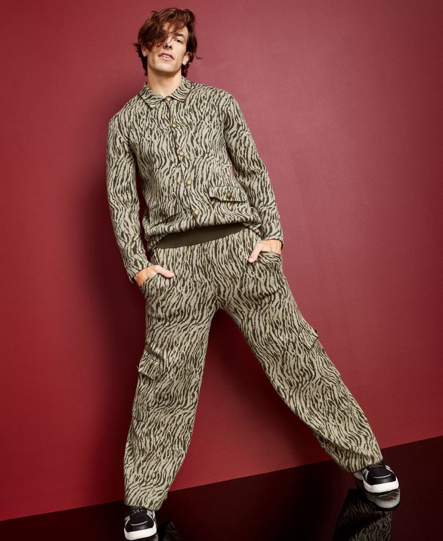 Pants * | Royalty By Maluma En'S Flared Jacquard Sweater Cargo Pants, Created For Macy'S Zebra Jacquard