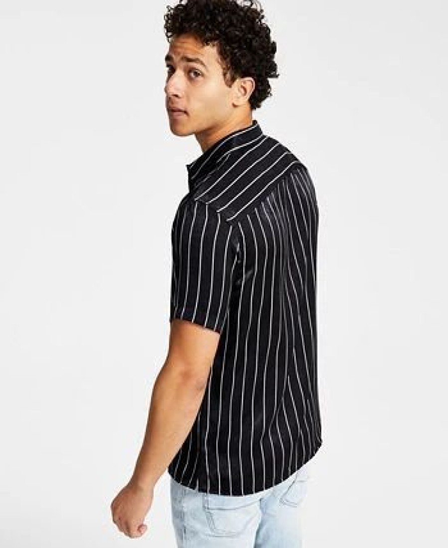 Casual Button-Down Shirts * | Inc International Concepts Men'S Cicero Short-Sleeve Vertical Striped Shirt, Created For Macy'S Deep Black