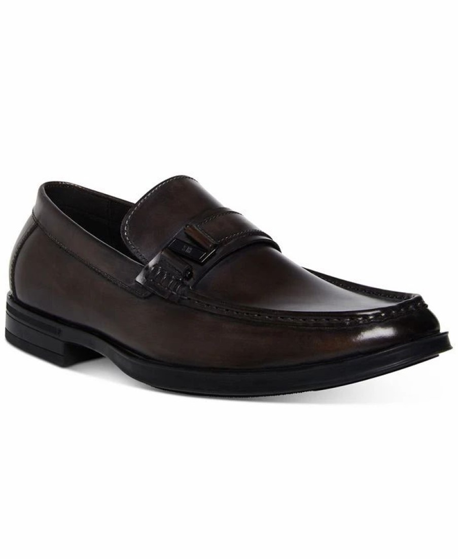 All Men'S Shoes * | Steve Madden 'S Jazzin Waxed Leather Shiny-Bit Dress Loafer Dk Grey