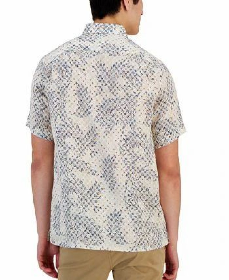 Casual Button-Down Shirts * | Club Room Men'S Assertta Leaf Print Linen Short-Sleeve Shirt, Created For Macy'S Bright White