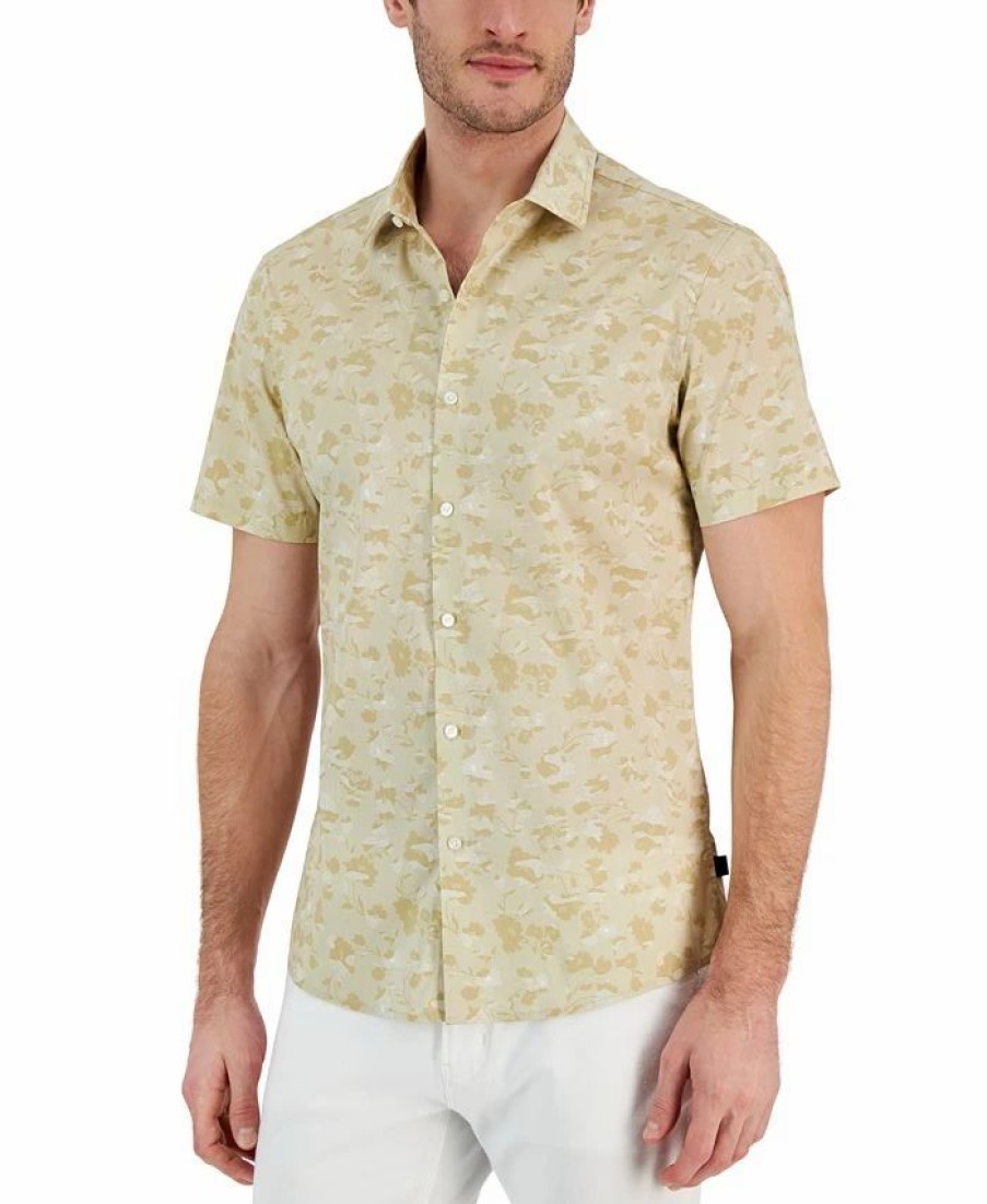 Casual Button-Down Shirts * | Michael Kors N'S Slim-Fit Stretch Tonal Floral Print Short-Sleeve Button-Up Shirt