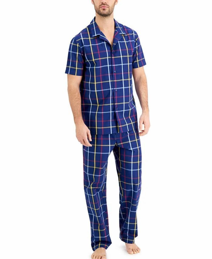 Pajamas & Robes * | Club Room Men'S Plaid Pajama Set, Created For Macy'S Navy