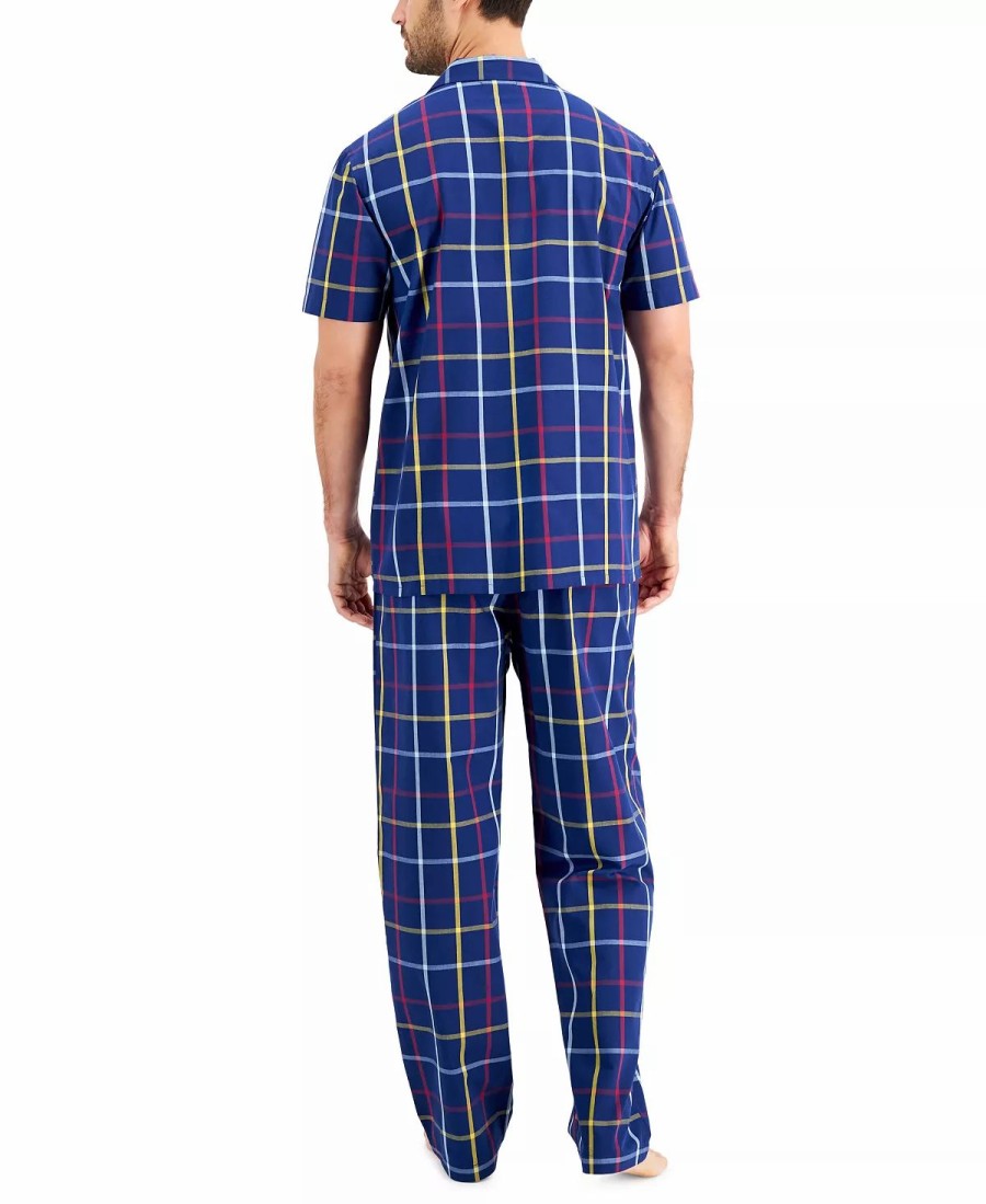 Pajamas & Robes * | Club Room Men'S Plaid Pajama Set, Created For Macy'S Navy