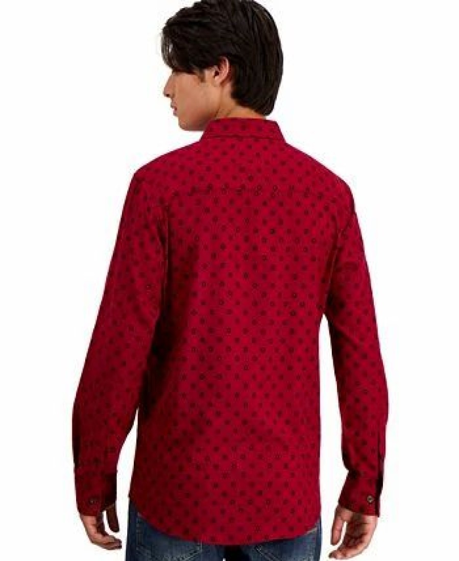 Casual Button-Down Shirts * | Alfani Men'S Long-Sleeve Paloma Medallion-Print Shirt, Created For Macy'S Red Heather Combo