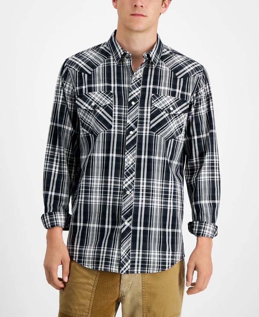 Casual Button-Down Shirts * | Sun + Stone Men'S Remington Regular-Fit Plaid Western Shirt, Created For Macy'S