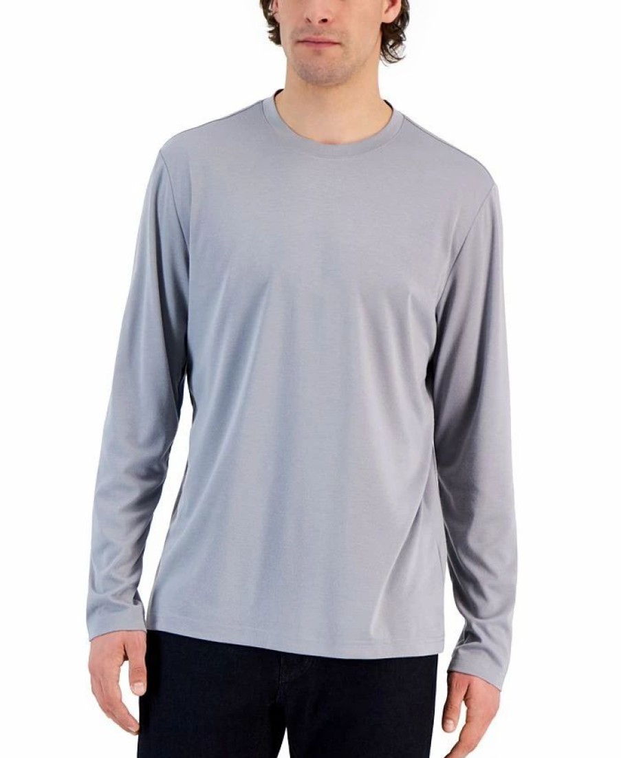 Casual Button-Down Shirts * | Alfani Tech Long Sleeve Crewneck T-Shirt, Created For Macy'S