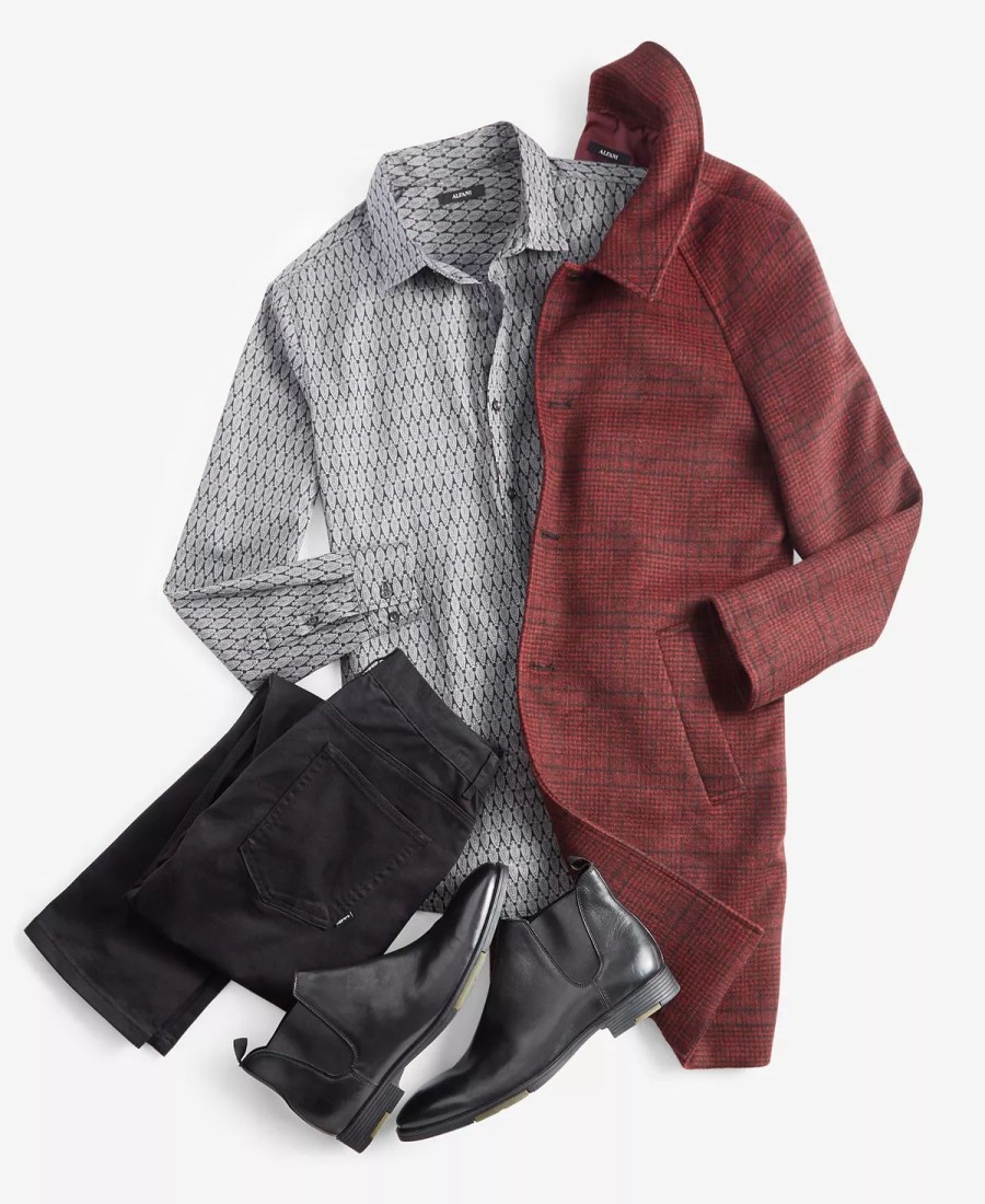 All Men'S Clothing * | Alfani Men'S Straight-Fit Twill Pants, Foulard-Print Button-Down Shirt & Balmacaan Plaid-Pattern Top Coat, Created For Macy'S