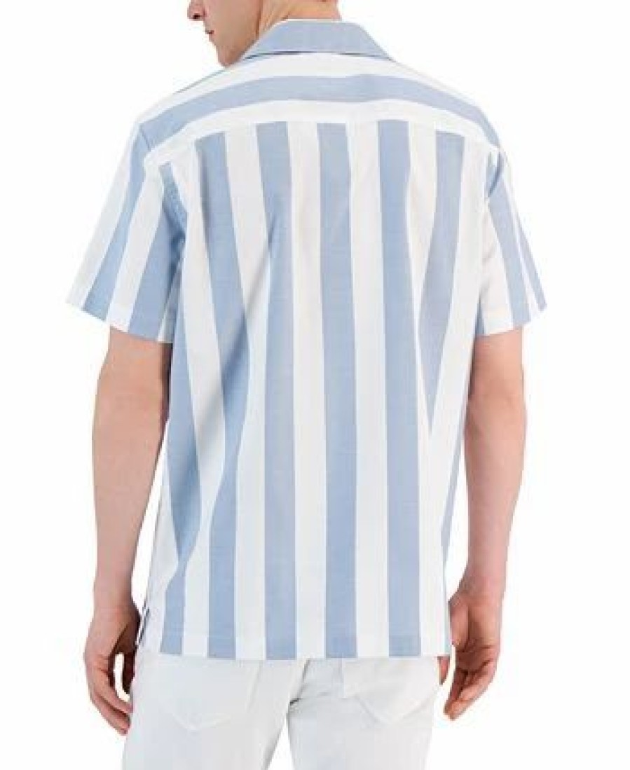 Casual Button-Down Shirts * | Michael Kors N'S Slim-Fit Rugby Stripe Short-Sleeve Button-Up Shirt Chambray