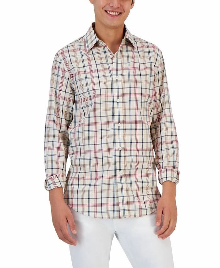 Casual Button-Down Shirts * | Club Room Men'S Palermo Plaid Shirt, Created For Macy'S Winter Ivory Combo