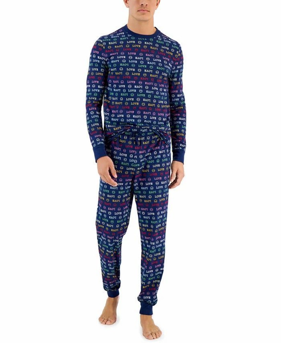 Pajamas & Robes * | Family Pajamas Men'S Love Valentine'S Day Matching Pajama Set, Created For Macy'S Medieval Blue Smiley