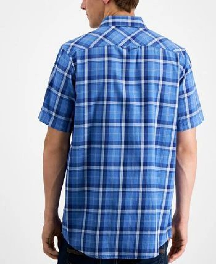 Casual Button-Down Shirts * | Sun + Stone Men'S Regular-Fit Plaid Shirt, Created For Macy'S Pompador Blue