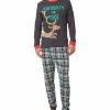 Pajamas & Robes * | Cotton On Men'S Neil Adults Long Sleeve Licensed Pajama Set, 2 Piece Rabbit Gray, Grinch Naughty Or Nice