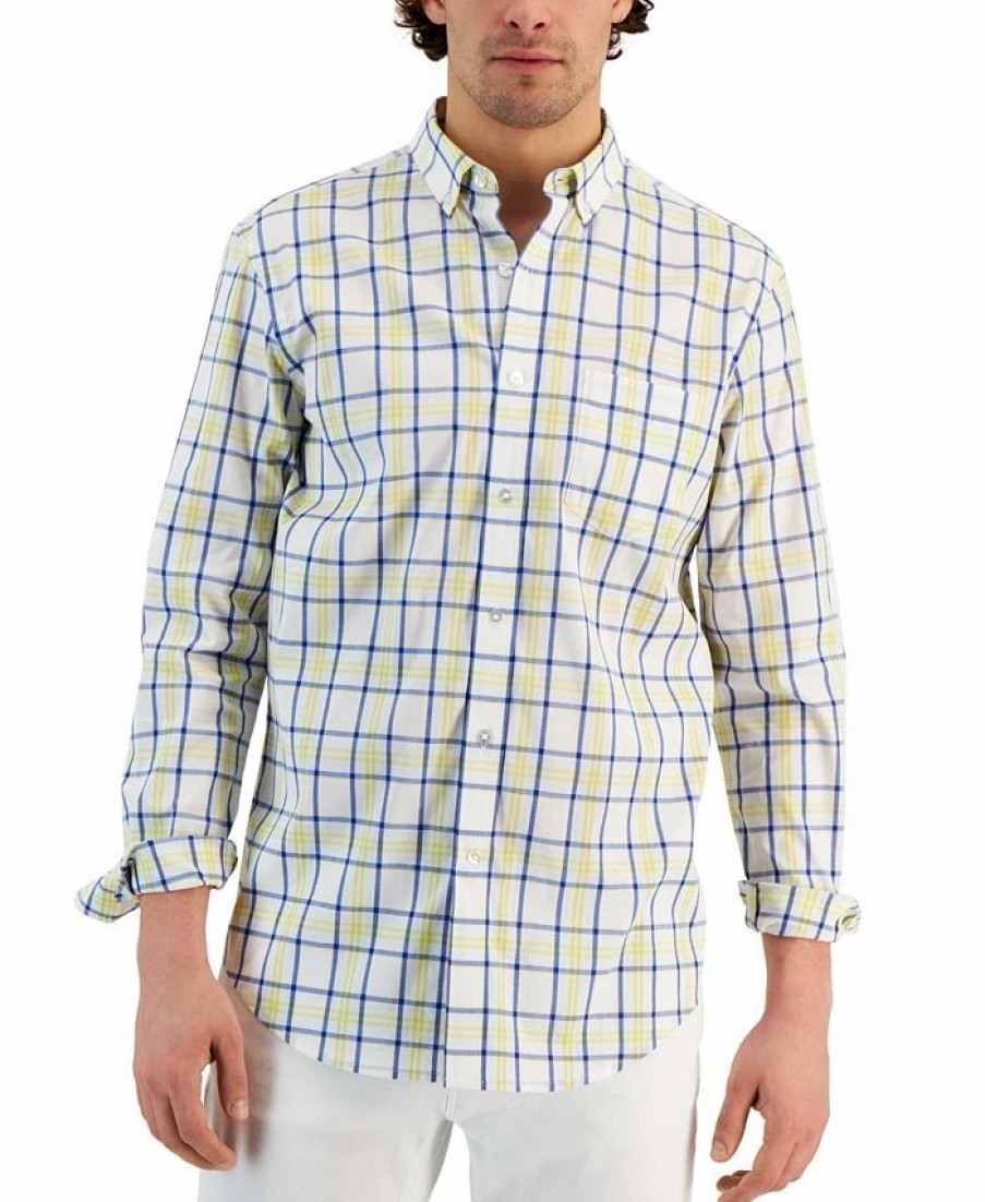 Casual Button-Down Shirts * | Club Room Men'S Valle Classic-Fit Plaid Button-Down Poplin Shirt, Created For Macy'S Bright White