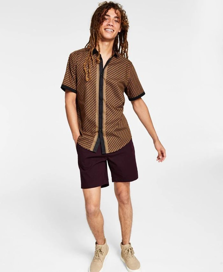 Casual Button-Down Shirts * | Inc International Concepts .N.C. International Concepts Men'S Regular-Fit Geo-Print Shirt, Created For Macy'S Black Combo