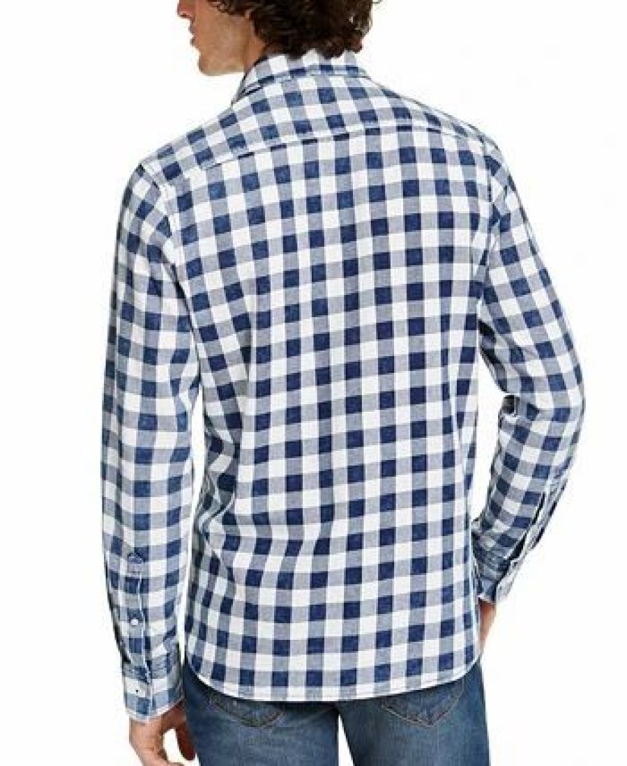 Casual Button-Down Shirts * | Sun + Stone Men'S Washed Banarama Check Shirt, Created For Macy'S Washed Indigo