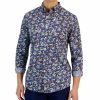 Casual Button-Down Shirts * | Club Room Ken Long Sleeve Button-Down Ditsy Floral Print Shirt, Created For Macy'S Navy Blue