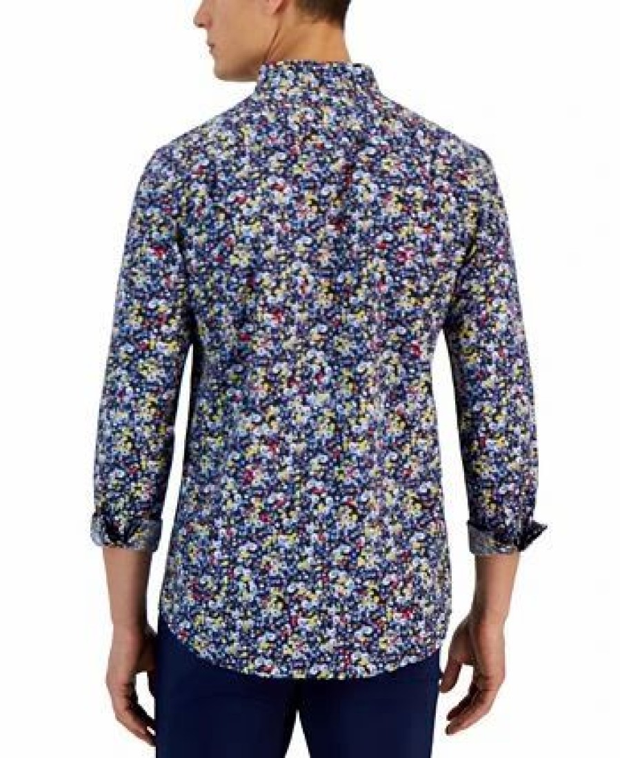 Casual Button-Down Shirts * | Club Room Ken Long Sleeve Button-Down Ditsy Floral Print Shirt, Created For Macy'S Navy Blue