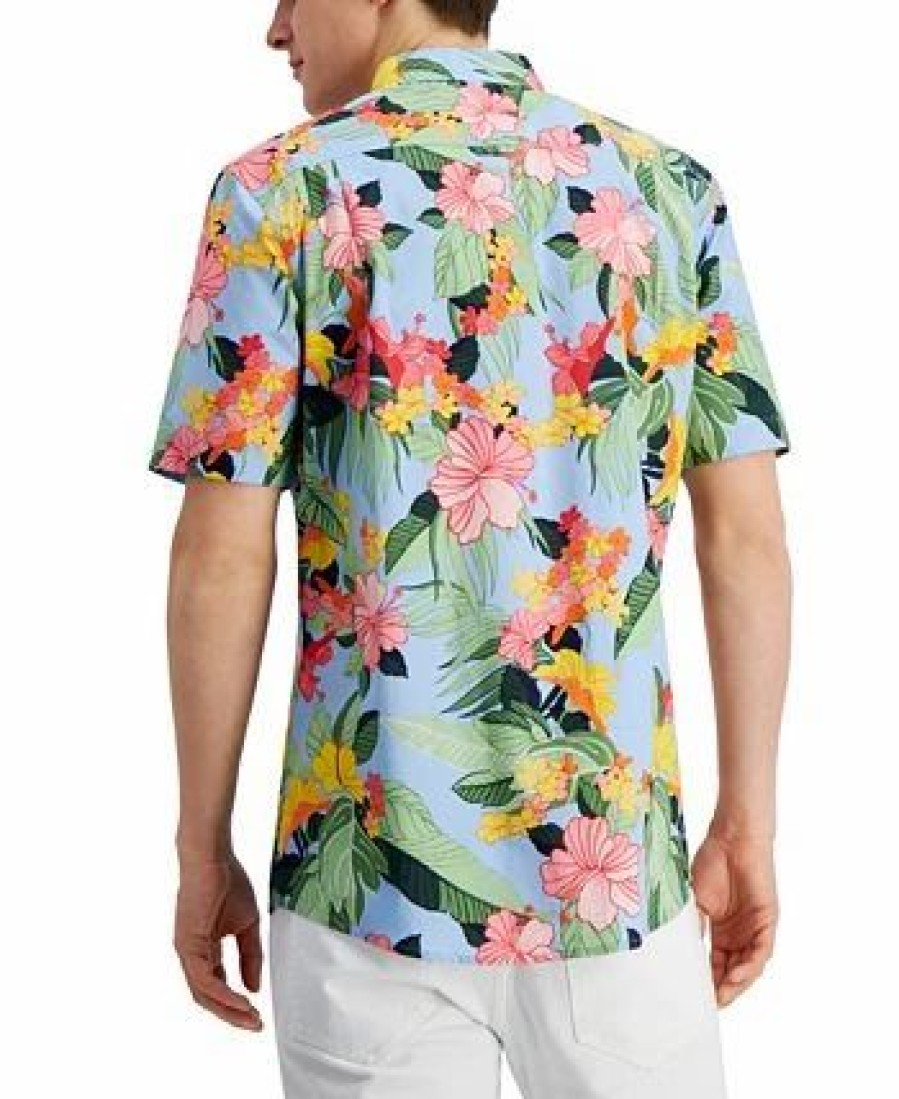 Casual Button-Down Shirts * | Club Room Men'S Tropical-Print Shirt, Created For Macy'S Pale Ink Blue