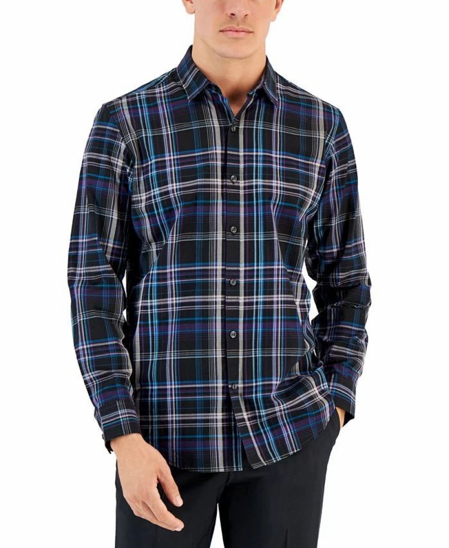 Casual Button-Down Shirts * | Alfani Men'S Feliz Plaid Shirt, Created For Macy'S Black Combo