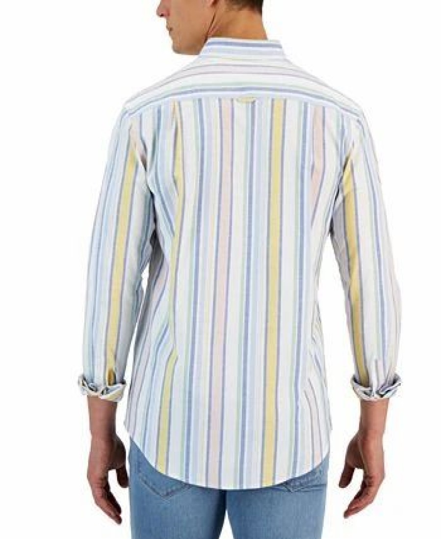 Casual Button-Down Shirts * | Club Room Raig Long Sleeve Multicolor Striped Oxford Shirt, Created For Macy'S Bright White