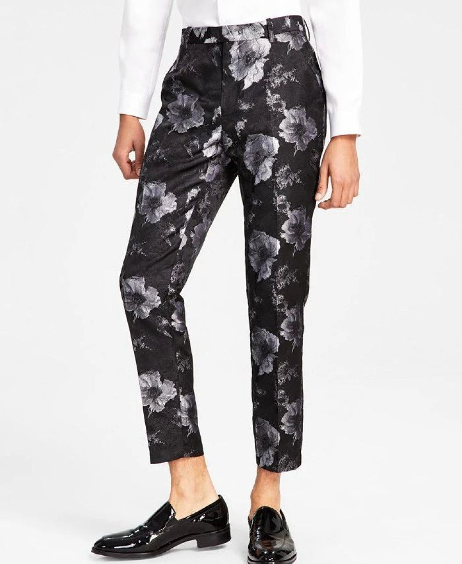 Pants * | Inc International Concepts Men'S Elm Slim-Fit Floral Jacquard Suit Pants, Created For Macy'S Deep Black